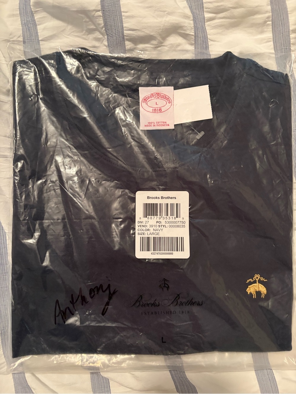Brooks Brothers Navy Short-Sleeve Crewneck Tee with Gold Logo